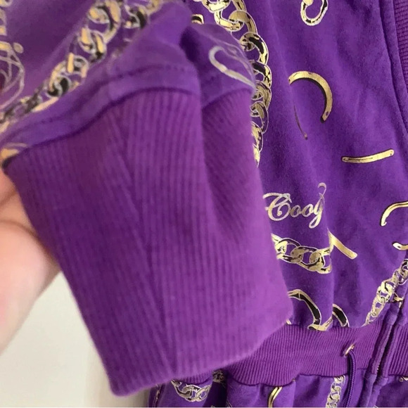 Coogi Purple Gold Short Sleeve Hooded Zip Up Bling Y2K Long  Zip Hoodie L - Picture 10 of 15